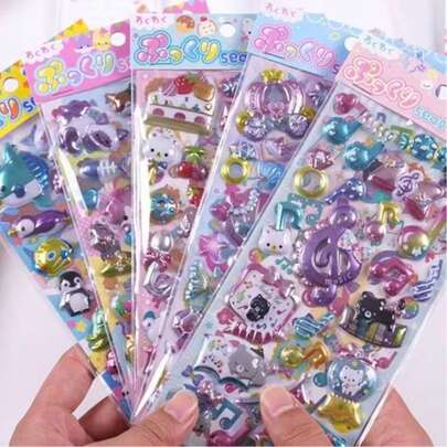 新款闪亮超萌3D动物泡泡贴纸，亮面卡通贴纸工艺奖励装饰贴纸