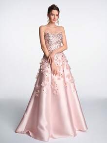 Romantic Luxury Elegant Light Pink Handmade Applique 3D Floral Beaded Sequin Halter Tie Formal Dress, Suitable For Formal Occasions And Wedding Events Such As Homecoming Party, Graduation Dance, Bridesmaid, High-End Gala, Engagement Party - Pink - View 8