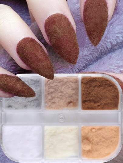 毛绒指甲粉尘 冬季天鹅绒动物皮纹 白色 灰色 棕色 设计 全息可爱美甲装饰 闪粉 DIY 指甲油用品 新年美甲配件