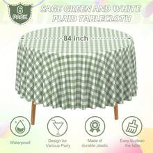 6 Pcs Sage Green Gingham Tablecloth Decorations, Disposable Round Green Checkered Tablecloth Buffalo Plaid Table Cover For Ba By Shower Bridal Wedding Birthday Party Supplies,84x84 Inch,SageGreen-Round - 鼠尾草綠-圓形 - 查看 3
