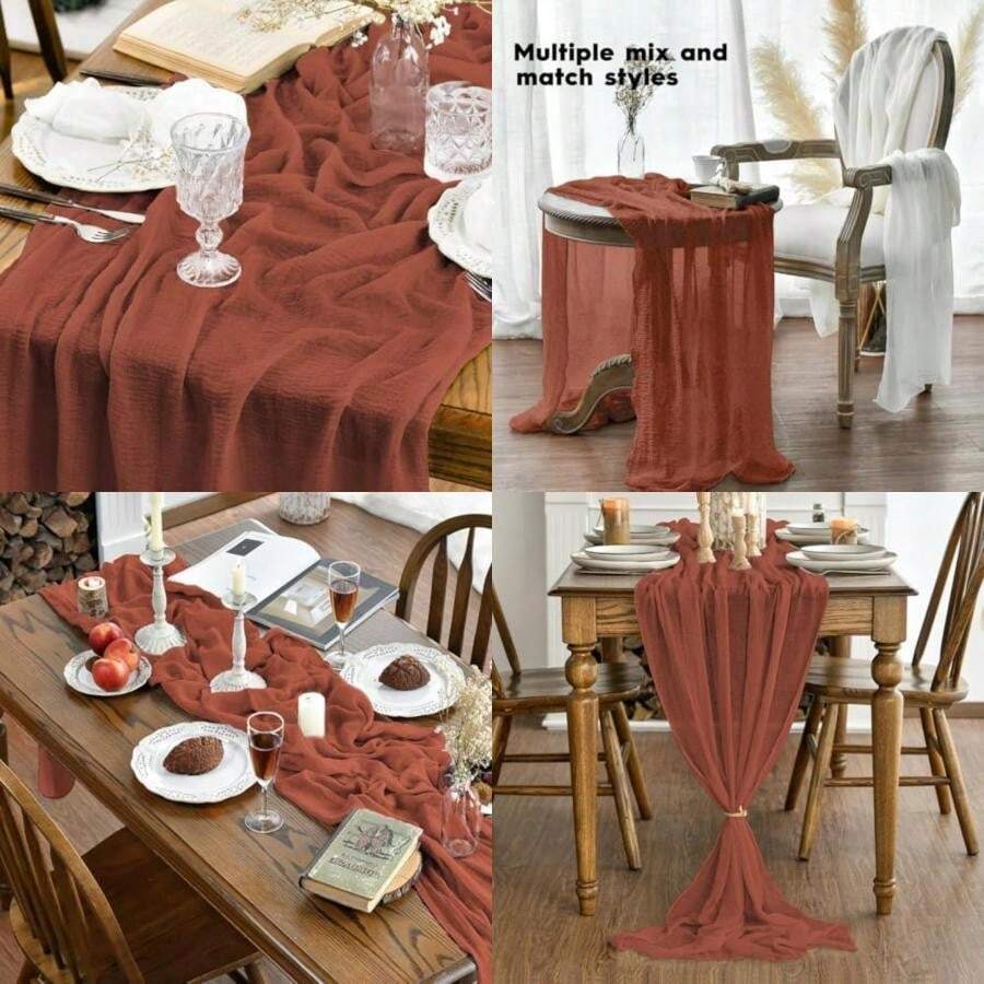 Artoid Mode Boho - Camino de Mesa de Gasa en para Bodas, Decoración de Otoño y Acción de Gracias para Comedor, Cocina y Fiestas en Interiores, 120 Pulgadas(120" Terracota) - Multicolor - Ver 1