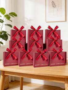 10pcs/1PC/ Elegant Merry Christmas Mini Gift Bags With Satin Ribbons - Classic Black, Green, And Red Designs Featuring Gold Foil Text - Perfect For Chocolates, Candies, And Small Gifts - Ideal For Holiday Celebrations, Christmas Party Favors, And Festive Gift Wrapping