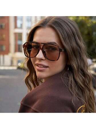 1pc Women's Retro Double Bridge Tortoiseshell Frame Fashion Eyeglasses, Suitable For Holidays, Outdoor Activities And Daily Photo Accessories