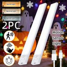 2pcs USB Rechargeable LED Motion Sensor Lights, Super Thin Wireless Under Cabinet Lighting, 3 Color LED Strip, Suitable For Kitchen, Closet, Stairs, Hallway, Emergency Lighting, Christmas, Halloween Gifts - 2pcs - View 2
