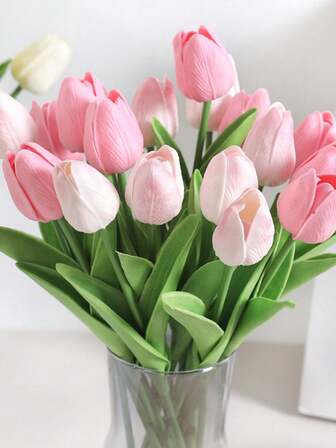 10pcs-2 Pinks Tulip Artificial Flowers For Decoration, Artificial Flowers Tulip Real Touch Arrangement Bouquet, Suitable For Wedding Engagement Bride Birthday Home Office Party, Artificial Flowers Bulk Mother's Day Gift, Indoor And Outdoor Room Decoration,Valentine's Day Gift Gifts,New Year,Spring