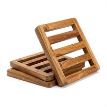 Acacia Wood Trivet Set Of 3, Square Heat Resistant Hot Pads For Kitchen Counter, Non-Slip Natural Wooden Pot Holders For Hot Dishes, Teapot & Dining Table Decor - 3 packs - 查看 6