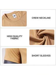 Men's Short Sleeve Sports Set Quick Dry Gym Workout 2 Piece T - Shirt & Shorts Stretchy Tracksuit,Men's 2 Piece Athletic Set Short Sleeve Moisture - Wicking Gym Shorts Breathable Running Tracksuit,Men's Casual Streetwear 2 Piece Set Short Sleeve T - Shirt & Shorts Stretchy Athletic Tracksuit - 卡其色 - 查看 3