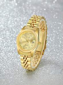 Women's Crystal Dial Business Date Quartz Watch, Round Pointer, Ladies Clock, Party Wedding Gift, Beach Vacation Valentine's Day Gift