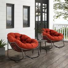 Silla mecedora de ratán para exteriores, silla reclinable con cojín acolchado para exteriores, para porche delantero, sala de estar, patio, jardín. 
 Blanco 6OUN - Naranja + Acero + Juego de Cómoda + Algodón - Ver 3