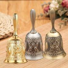 zxr Tissting Timbre de Mano de Metal con Diseño en Relieve Campana de Mano Grabada Clásico para Servicio y Juego Dorado125 - Dorado - Ver 6