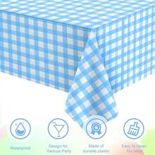 3 Pcs Light Blue Gingham Tablecloth Decorations, Disposable Plastic Blue Checkered Tablecloth Buffalo Plaid Table Cover For Outdoor Picnic, Kitchen, Holiday Birthday Party Supplies,54 X 108 Inch,LightBlue - Lightblue - 查看 4