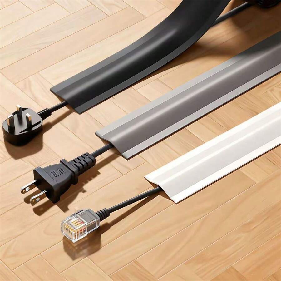 1 件 39.37/118.11 英寸地板电缆盖板，PVC 电缆保护套，延长线隐藏器，防绊倒，电缆管理解决方案，表面安装式电缆线槽，自粘式，适用于地板、墙壁和桌面