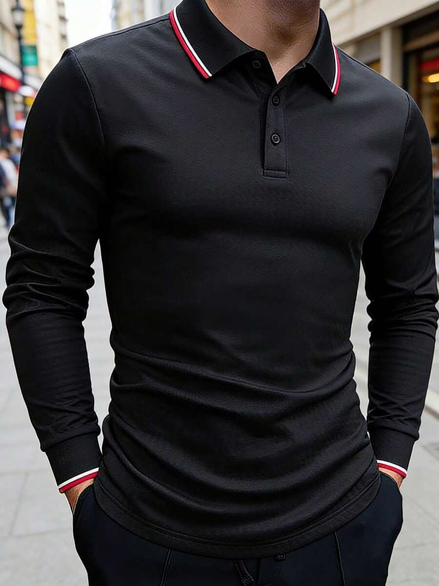 Men's Outdoor Long Sleeve T-Shirt, Spring New Turndown Collar Polo Shirt, Casual Versatile Top