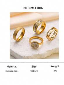 4/5 Pieces Of Fashionable And Exquisite Stainless Steel Rings, 18k Gold-Plated And Diamond-Encrusted, Suitable For Women's Daily Wear, Dating, Weddings, And Engagements - Multicolor - View 24