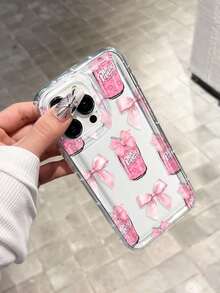 Bow-Knot 1pc Cute Pink Bow & Soda Print Shockproof Phone Case Compatible With IPhone 11 12 13 14 15 Pro Max/13 Pro Max XR XS 16 16 Pro Max, S24 S20 FE S23+ A54 5G, A52, A14, A15, A12, S22, S21, A33 5G, Galaxy A50, S25 Series, Gifts For Men And Women - 1pc - 查看 2