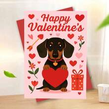 1pc Cute Dachshund Holding Heart Valentine Card Greeting Card With Envelope Adorable Dog And Heart Design For Romantic Celebrations, Perfect For Valentine's Day, Ideal For Friends, Colleagues, Partners, Or Loved Ones.