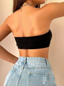 1 Piece Black Strapless Bustier, Front Closure Seamless Wirefree Bra, Elegant & Versatile For Wedding Dress,Special Occasions, Evening Wear And Formal Outfits - 黑色 - 查看 3