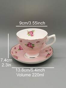 1套220毫升精美骨瓷茶杯碟，玫瑰图案，红点玫瑰，蓝点玫瑰，红玫瑰，绿蝴蝶，骨瓷，茶杯碟 - 彩色 - 查看 3