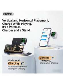 REMAX RP-W70 Multi-Device Charging Dock, Compatible With Apple, Huawei, And Android Phones. Designed Specifically For Charging Smartwatches And Earphones. Provides Stable Power Supply, Intelligently Identifies Devices, And Supports Charging With A Case On. Black. - Black - View 3