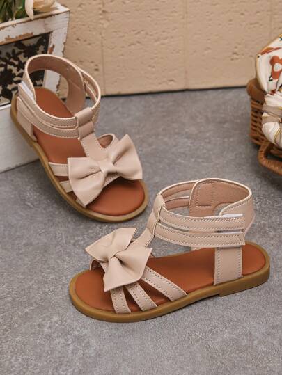 Sommarsemester Beige Rosettbandssandaler För Små Flickor