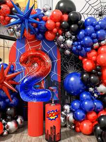 40-Inch Giant Number Balloon 0-9 Spider Themed Birthday Party Decorations 1 Pc Per Pack Red Blue Gradient Foil Balloon With Spider Web Print For Superhero Party Supplies, Event Decor, Photo Booth Backdrop Wall - Multicolor - View 5
