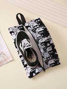 Sac de rangement portable pour chaussures avec motif chat, fermeture éclair, imperméable - Multicolore - Voir 2