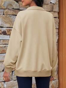 Fisoew Women's Oversized Sweatshirt Pullover - Long Sleeve Snap Button Henley Neck Loose Fit Top | Y2K Grunge, Clean Girl Aesthetic, Athleisure | Casual Fall Fashion - 卡其色 - 查看 4