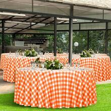 6 Pcs Orange And White Gingham Tablecloth Decorations, Disposable Round Orange Checkered Tablecloth Buffalo Plaid Table Cover For Than1ks 1giving Day Wedding Birthday Party Supplies,84 X 84 Inch,Orange-Round - 橙圓 - 查看 8