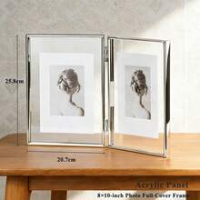 Marco de fotos de metal flotante transparente dual plateado elegante, marco de fotos plegable para retrato de pareja de 6/7/8/10 pulgadas, decoración del hogar de alta gama - Plateado - Ver 11