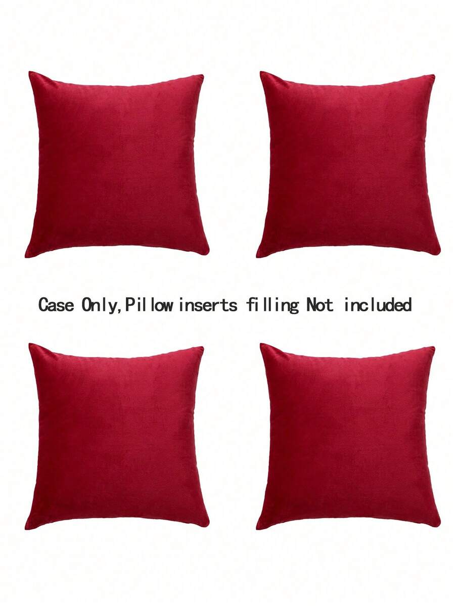 Juego de 4 fundas de cojín de unicolor suave y moderno, aptas para la piel, para el hogar, dormitorio, cabecera, sala de estar y sofá, sin relleno - Rojo - Ver 1