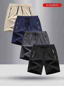 4pcs/Set Teens' Casual Versatile Fashion Shorts - Black - View 1
