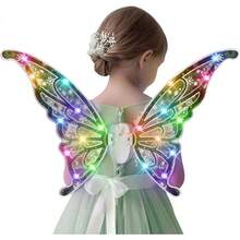 MR. GADGETS Juego de Alas de Hada Electricas para Niñas, Alas de Mariposa Brillantes con luz LED 63x56x94cm, Accesorios de Cosplay, Disfraz, Disfraces para Niños, para Fiestas, Halloween (Azul) - Arcoíris - Ver 6