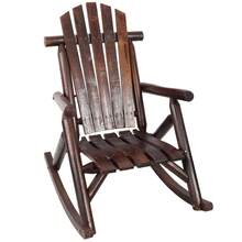 Large Wooden Porch Rocking Chair With Wide Seat And High Back, Soft High-Back Rocking Chairs For Outdoor And Indoor Use, Light Gray Color AWGT - Brown + Wood - View 7