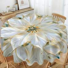 1件装优雅花卉图案涤纶桌布 - 圆形编织桌布，图案设计，易于清洁，适用于餐厅和家庭使用 - 100%涤纶防尘罩 - 彩色 - 查看 10