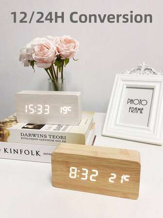 Wooden Smart Life Alarm Clock, Bedside Desk Alarm Clock, Home Electronic Decor, Snooze Function, Bedroom Morning Alarm Clock, Voice Control, Desk Digital Clock, Home Decor, Room Decor