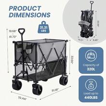 Large Capacity Folding Double Decker Wagon With Brakes 440 Lbs Wagons Carts Foldable Wagon Cart With Flexible Handle All-Terrain Big Wheels For Grocery Sports Garden Camping - 灰色的 - 查看 6