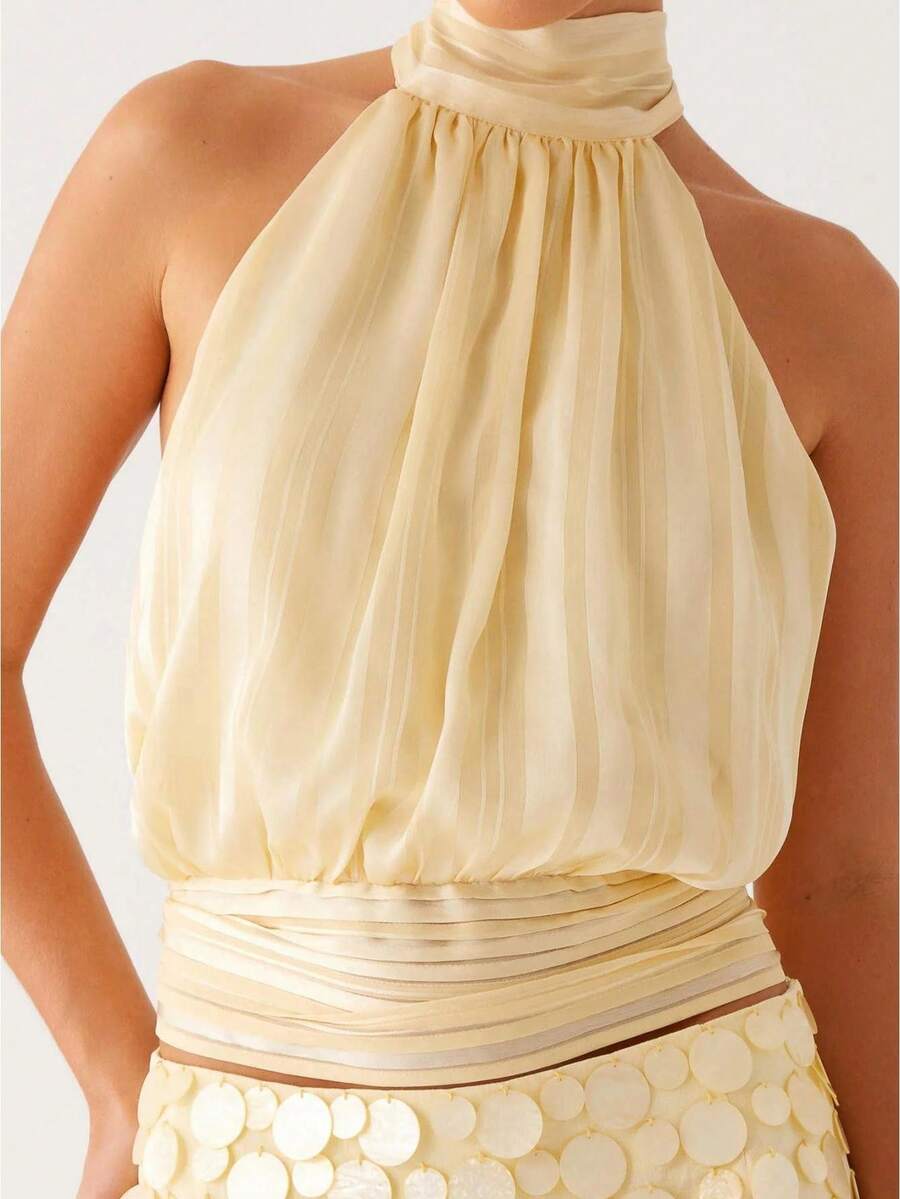 Women Halter Backless Tank Tops Cowl Neck Summer Going Out Cami Tops Women Halter Top Backless Tank Tops Cowl Neck Summer Going Out Outfits Cami Tops - 黃色 - 查看 1