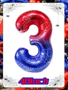 40-Inch Giant Number Balloon 0-9 Spider Themed Birthday Party Decorations 1 Pc Per Pack Red Blue Gradient Foil Balloon With Spider Web Print For Superhero Party Supplies, Event Decor, Photo Booth Backdrop Wall - Multicolor - View 20