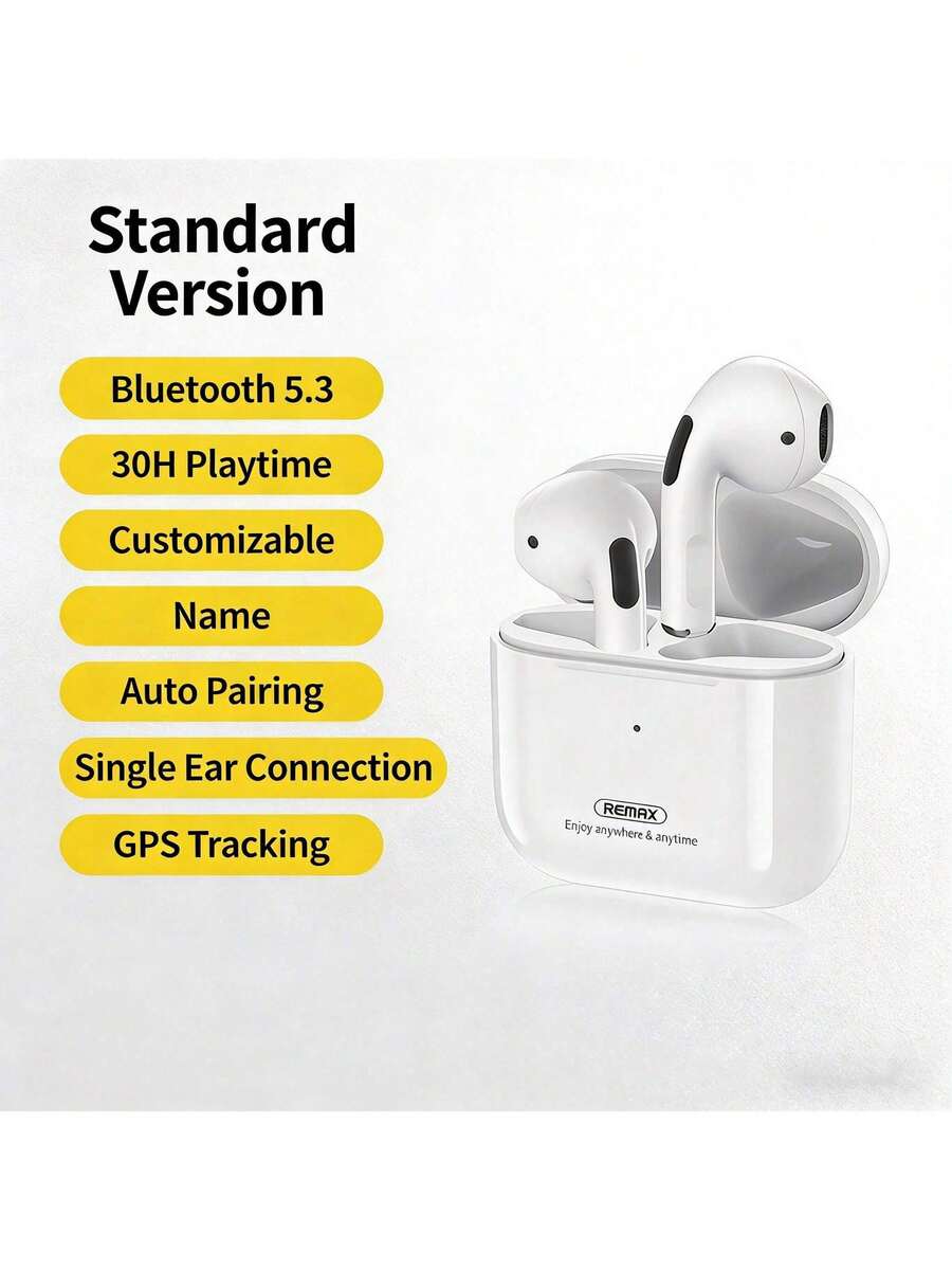 REMAX TWS-10i True Wireless Bluetooth Earbuds: Bluetooth 5.0, 10-Meter Stable Connection, Compatible With All Devices, Semi-In-Ear Lightweight Design, Large Dynamic Driver, High-Definition Sound Quality. - White - View 1