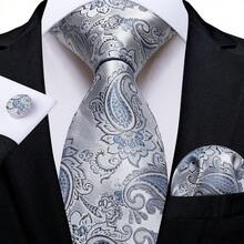 Men Business Tie Grey Blue Coral Pink Ties Floral Geometric Checks Fashion Necktie Set With Hanky,Cufflinks,Dinner Event School,Boys,Christmas Gift - Multicolor - View 13