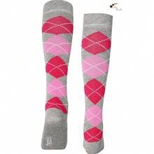 Mysocks Unisex Knee High Long Socks Argyle,4-7,AshFuchsiaPink - 灰紫紅色 - 查看 5