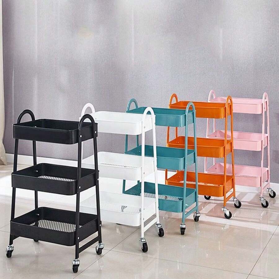 1pc A-Shaped Carbon Steel Small Utility Cart Multi-Tier Rolling Storage Rack For Kitchen Bathroom Space Saver Organizer With Finish Easy-Glide Mobility Lightweight Yet Sturdy Home Storage Trolley For Pantry Laundry Room And Essentials, Modern Compact Cart For Countertop And Under-Sink Use, Versatile Utility Stand For Kitchen Gadgets, Cleaning Supplies, And Personal Care Products, Clean Minimal Design For Contemporary Home Organization - Multicolor - View 1