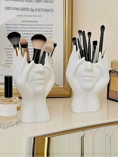 多功能桌面收纳盒，包含笔筒、化妆刷收纳架、花瓶装饰，创意艺术雕塑，理想的家居装饰品