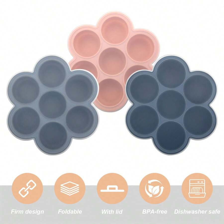 Summer Foldable 7-Hole Ice Grid Silicone Ice Mold For Whiskey DIY Ice Maker, Easy To Demold Halloween And Christmas Gifts - Multicolor - View 1