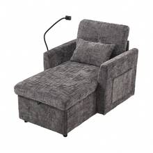 Reclining Armchair/Lounge Chair With Mobile Phone Holder, Single Armchair With Side Pockets And Large Storage Space, Chaise Lounge Suitable For Living Room, Bedroom And Reading Corner, Chenille - 灰色 - 查看 11