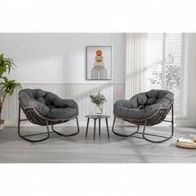 Outdoor Rattan Rocking Chair, Reclining Chair With Padded Cushion For Front Porch, Living Room, Patio, Garden.
White M4QV - Grey + Steel + Dresser Set + Cotton - View 6