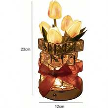 QY- Lámparas de flores de cristal de tulipán recargable por USB luz artificial inalámbrica 3 colores regulables y brillo ajustable decoración de dormitorio sala de estar día de San Valentín regalo -2195 - Tulipán Rosa - Ver 6