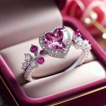 精美珠宝礼物，送给母亲、爱人、家人和朋友——铜质戒指镶嵌心形合成立方氧化锆，女士结婚/周年纪念/情人节/生日戒指，日常佩戴最佳选择 - 銀色 - 查看 10