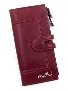 YUQING Cartera Plegable Con Doble Cremallera, Ranuras Para Tarjetas Y Monedero #C113-2 - Rojo - Ver 2