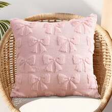 Schleifenkissenbezug, schafft gemütliche Raumdekoration, Kunstfell, weich und flauschig, Schleifenverzierung, Preppy-Stoff, geeignet für Sofa, Herbst- und Weihnachtsdekoration (18 x 18 Zoll/45 x 45 cm) Heimdekoration, Raumdekoration, Feiertagsdekoration, Rosa - Pink - Übersicht 14
